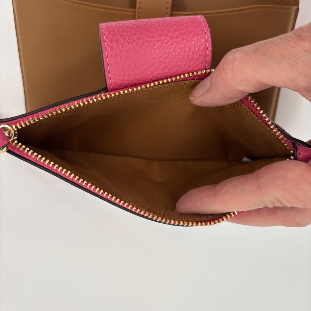 Coach Wristlet Wallet Womens Pink Red Striped Pebbled Leather C3363 - Picture 8 of 10